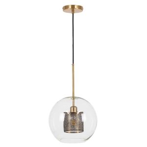 Modern 1-Light Glass Globe Ceiling Hanging Light Transparent Gold Ø30 00740 globostar