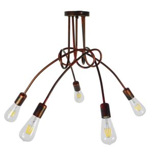 Modern Copper Metal 5-Light Semi Flush - Mount Ceiling Light with Abstract Grid 01564 QUARZO