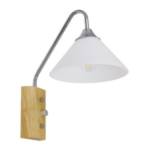 01459 ALESSIA Rustic 1-Light Wall Lamp with Chrome Arm Beige Wood and Switch On Off