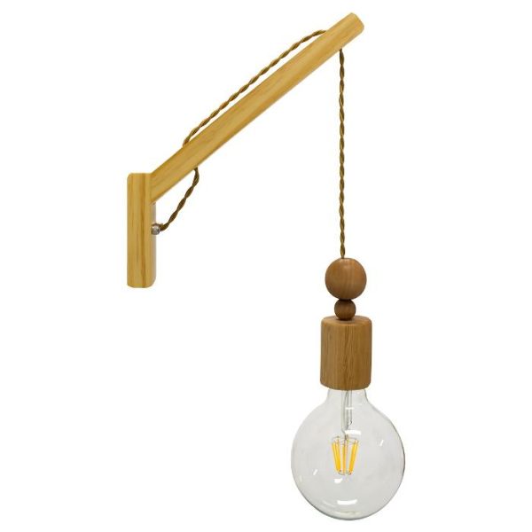Modern Beige Wooden 1-Light Wall Lamp with Knitted Rope 00885 NOVO