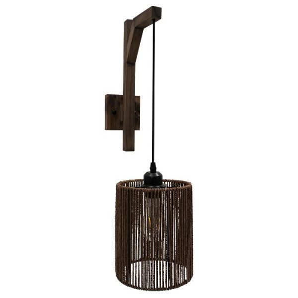 Wooden Modern Dark Brown 1-Light Wall Sconce with Drumed Rope Shade 00887 ARTI