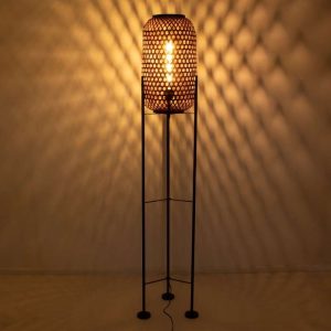 Rustic 1-Light Wooden Bamboo Dark Brown Floor Lamp Ø30 00771 CURACAO