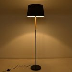 00827 ASHLEY Modern 1-Light Black Floor Light with Wooden Detail