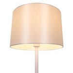 Minimal 1-Light White Floor Lamp with Beige Wooden Detail & Shade ASHLEY