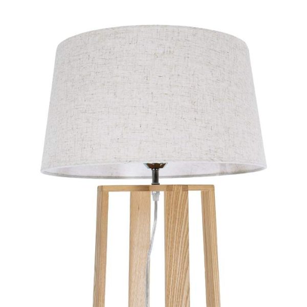 Modern Beige Wooden 1-Light Floor Lamp with White Ecru Shade Tower 01264