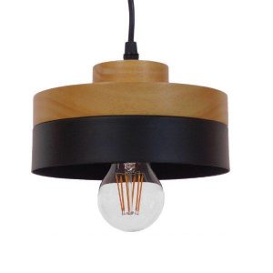 RUHIEL 01233 Modern Round Shaped Pendant Ceiling Light with Natural Wood Ø18