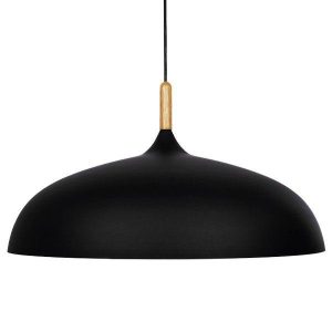 VALLETE BLACK 01259 Industrial Μαύρο Κρεμαστό Φωτιστικό Μπολ με Ξύλο Ø60