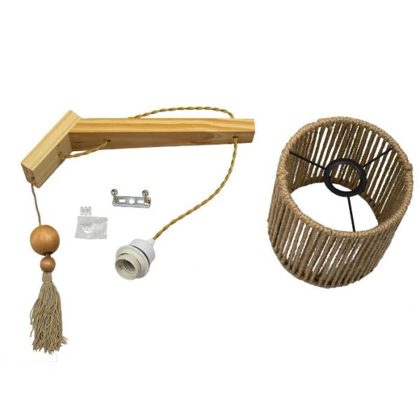 1-Light Rustic Beige Wooden with Drum Rope Shade Wall Lamp 00886 CASTI globostar asseble