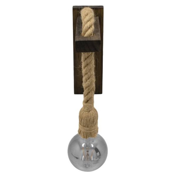 Traditional Dark Brown Wooden Wall Lamp With Beige Rope 00883 FLYN globostar