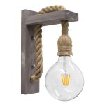 00879 KENSI 1-Light Grey Rustic Wooden Wall Lamp With Beige Rope