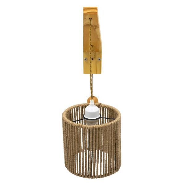 Vintage Beige Wooden Wall Sonce with Drumed Rope Shade 00886 CASTI