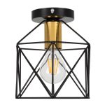 Metal 1-Light Industrial Minimal Black Semi – Flush Mount Ceiling Light with Grid 00792 globostar