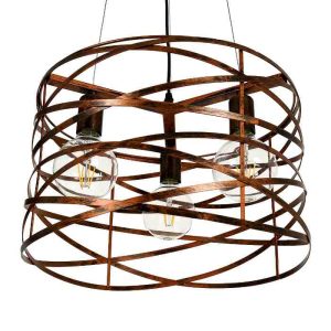 Industrial 3-Light Copper Metal Pendant Ceiling Light with Grid 00856 TOKEN