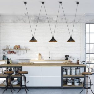 Kitchen Industrial 3-Light Black Copper Metal Hanging Ceiling Light with Three Bell Shades 9146 Perm Nowodvorski