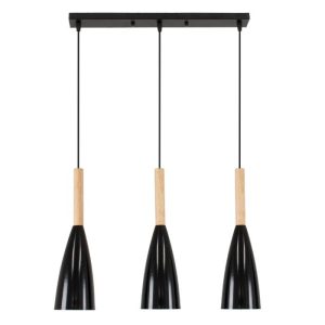 Hanging Modern Black 3-Light Pendant Light with Beige Wood 00630 DILLON