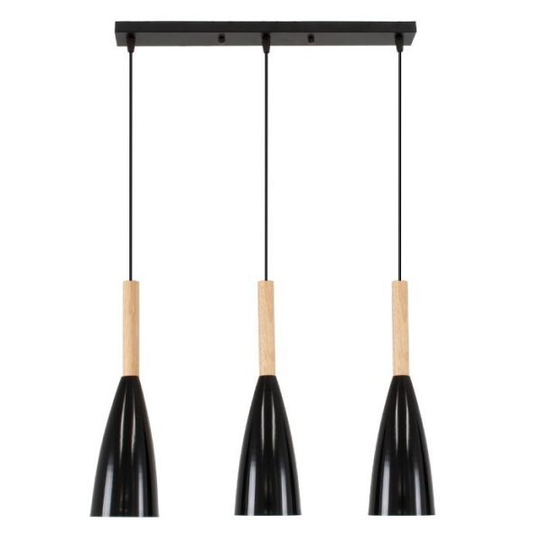 Hanging Modern Black 3-Light Pendant Light with Beige Wood 00630 DILLON