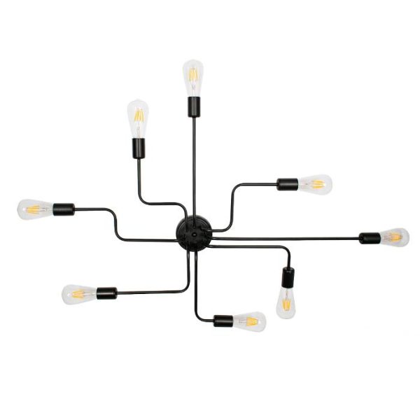 Minimal 8-Light Metal Linear Black Semi - Flush Mount Ceiling Light 00840 LIBERTA