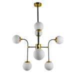 01649 STARDUST Industrial 8-Light Black Gold Ceiling Light with White Glass Shades Chandelier