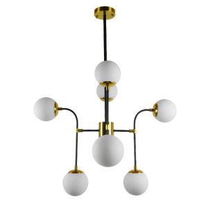 Modern 8-Light Black Gold Ceiling Light with White Glass Shades 01649 STARDUST