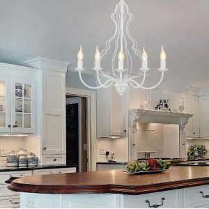 Kitchen Island Classic 5-Light White Candlestick Hanging Ceiling Light Chandelier 6330 Margaret Nowodvorski