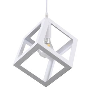 Industrial 1-Light Square White Metal Pendant Ceiling Light 00802 CUBE