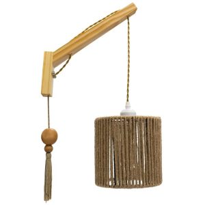 Vintage Beige Wooden Wall Lamp with Drumed Rope Shade 00886 CASTI