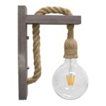 1-Light Grey Rustic Tradiotional Wooden Wall Lamp With Beige Rope 00879 KENSI globostar