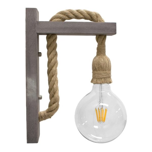 1-Light Grey Rustic Tradiotional Wooden Wall Sconce With Beige Rope 00879 KENSI globostar