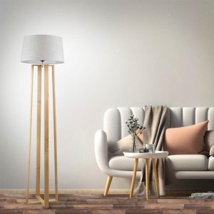 Living Room Modern Wooden 1-Light Floor Lamp with Round Shade Tower 01264