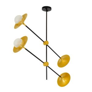 Industrial 4-Light Linear Black Adjustable Ceiling Light with Golden Bells 00779 JOLIET