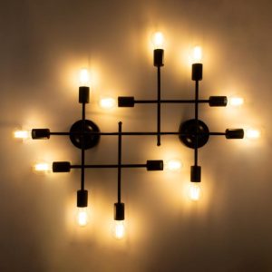 Vintage 12-Light Black Linear Minimal Metallic Wall Lamp 00667 PIPING
