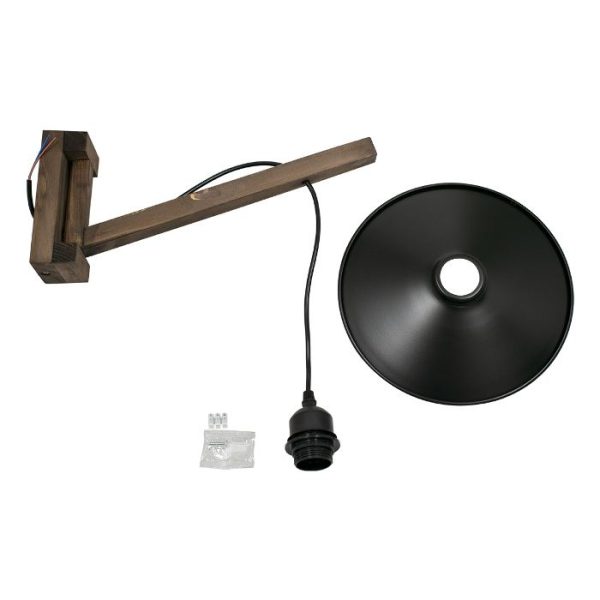 Rustic 1-Light Wooden Brown Base Black Bell industrial Wall Lamp 00882 JONAS globostar asseble