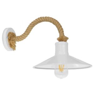 Industrial White 1-Light Armed Sconce with Beige Rope VINSA 01130