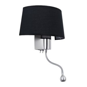 Modern Oval Black Fabric Shade 1-Light LED Reading Light Chrome Wall Lamp with Switches 01492