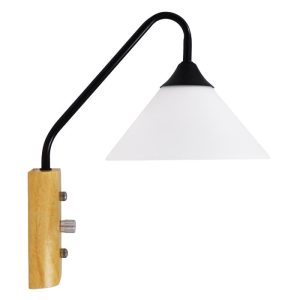 Vintage Wall Lamp with Black Arm, Beige Wood and Switch On Off 01457 globostar
