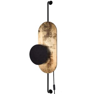 Modern Wooden Black Gold Plug-In Wall Sconce with Switch 8430 Wheel Lux Nowodvorski