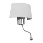 01493 Modern Oval White Fabric Shade 1-Light LED Reading Light Chrome Wall Lamp with Switches