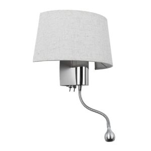 Modern Oval White Fabric Shade 1-Light LED Reading Light Chrome Wall Lamp with Switches 01493