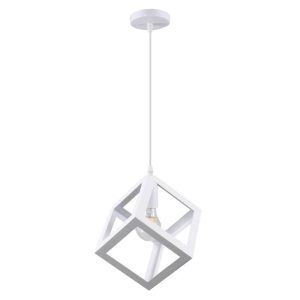 Cube Minimal 1-Light Square White Metal Pendant Ceiling Light 00802 globostar