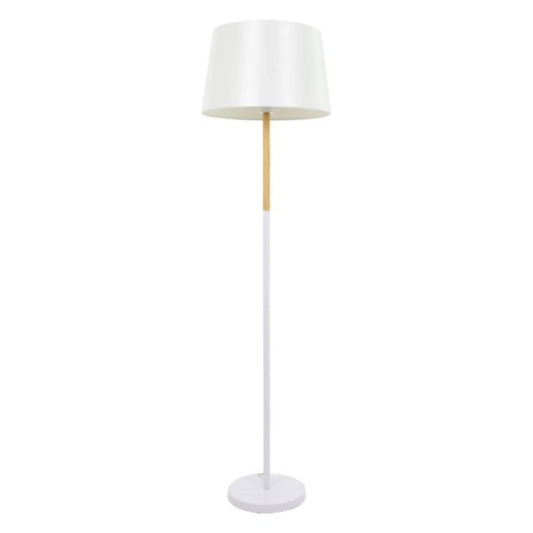 Modern 1-Light White Floor Light with Beige Wooden Detail & Cone Shaped Shade 00828 Globodecor