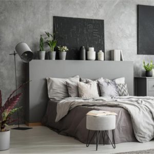 Bedroom Minimal 1-Light Black Adjustable Floor Lamp with Grey Fabric Shade 6010 Zelda Nowodvorski