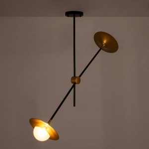 Modern 2-Light Linear Black Adjustable Ceiling Light with Golden Bells 00778 JOLIET