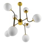 Minimal Chandelier 8-Light Black Gold Ceiling Light with White Glass Shades 01649 STARDUST