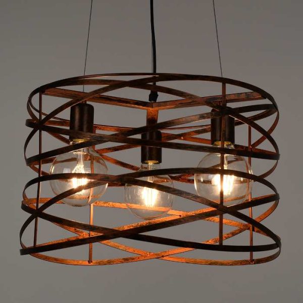 Hanging Ceiling Light Metal Industrial 3-Light Copper with Grid 00856 globostar