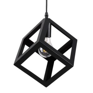 Industrial 1-Light Square Black Metal Pendant Ceiling Light 00801 CUBE