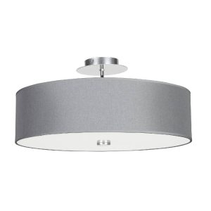Modern Gray Fabric 3-Light Round Shaped Semi Flush Mount Ceiling Light 6532 Viviane
