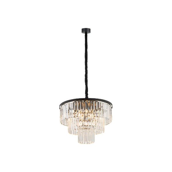Classic 9-Light Black Crystal Hanging Ceiling Light Waterfall Chandelier Cristal M