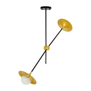 Industrial 2-Light Linear Black Adjustable Ceiling Light with Golden Bells 00778 JOLIET