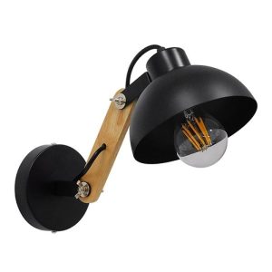 00902 GRANT Modern Black 1-Light Wooden Adjustable Arm Wall Lamp