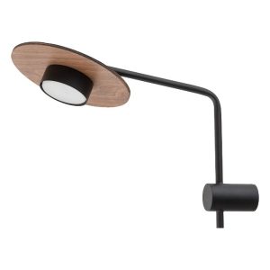 Industrial 1-Light Wooden Brown Black Wall Sconce with Adjustable Shade 7645 Disk Nowodvorski